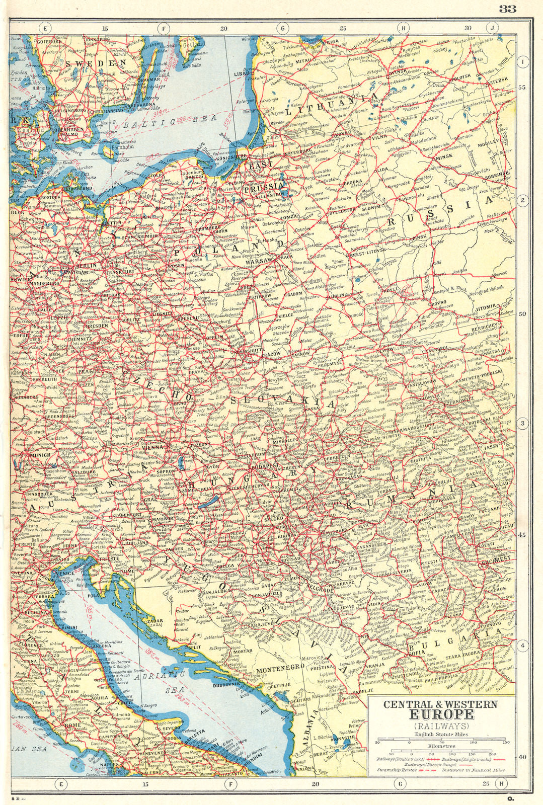 EASTERN EUROPE. Showing Railways & steamship routes. East sheet 1920 old map